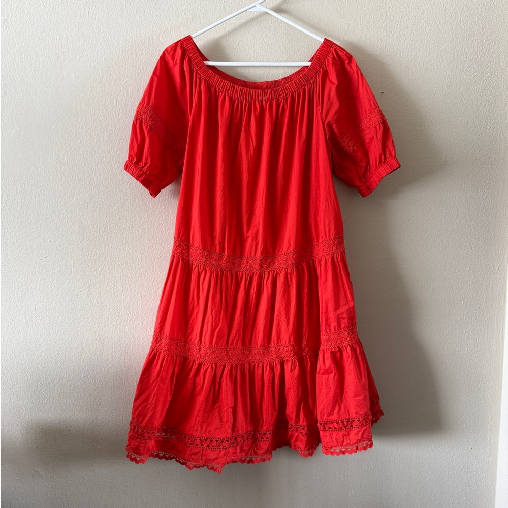 Broome Street Kate Spade Puff Sleeves Tiered 100% Cotton Lace Mini Dress Size S